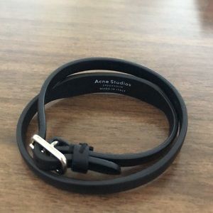 Acne Studios Black Leather Double Wrap Bracelet
